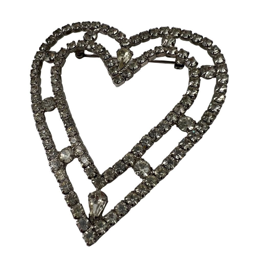 Vintage Oversized RARE Rhinestone Heart Brooch